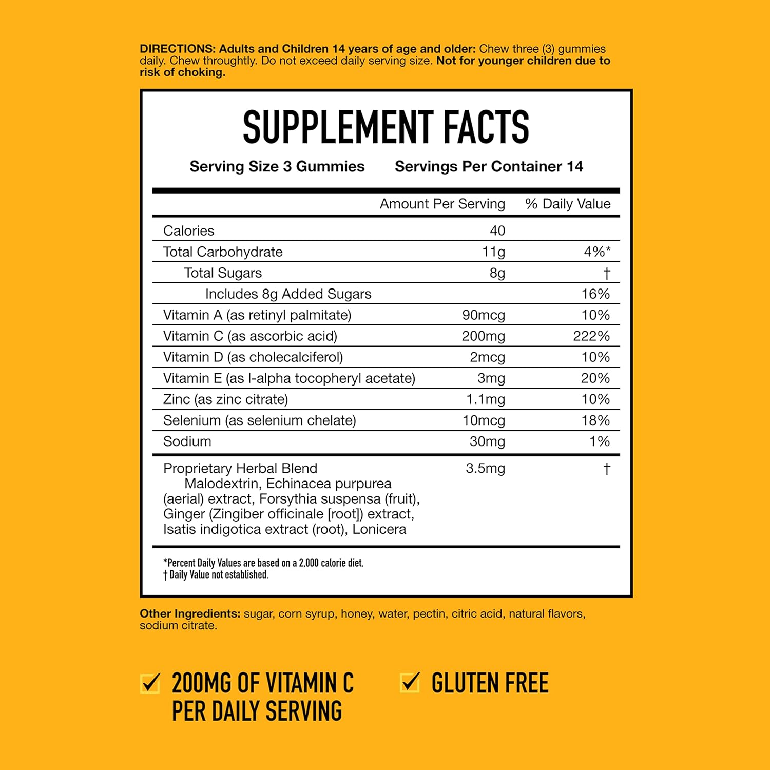 Airborne 200mg Vitamin C with Zinc Gummies For Adults, Immune Support Supplement with Powerful Antioxidants Vitamins A C & E - 42 Gummies, Honey Lemon Flavor : Health & Household