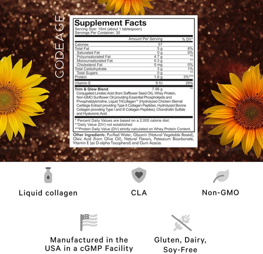 Codeage Liquid Collagen Supplement Chocolate Flavor, Beauty Trim & Glo