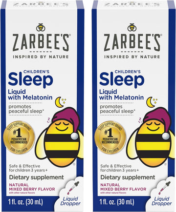 Zarbee'S Kids Sleep Supplement Liquid With 1Mg Melatonin; Drug-Free & Effective; Easy To Take Natural Berry Flavor For Children Ages 3 And Up; Pack Of 2 1 Fl Oz Bottles