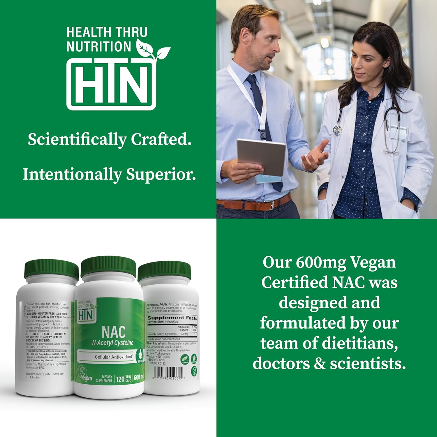 Health Thru Nutrition Nac N-Acetyl-Cysteine 600Mg 60 Capsules | Vegan Certified | The Purest Nac Supplement | Supports Healthy Lung, Liver Functions & Cellular Health | Non-Gmo Soy & Gluten Free : Health & Household