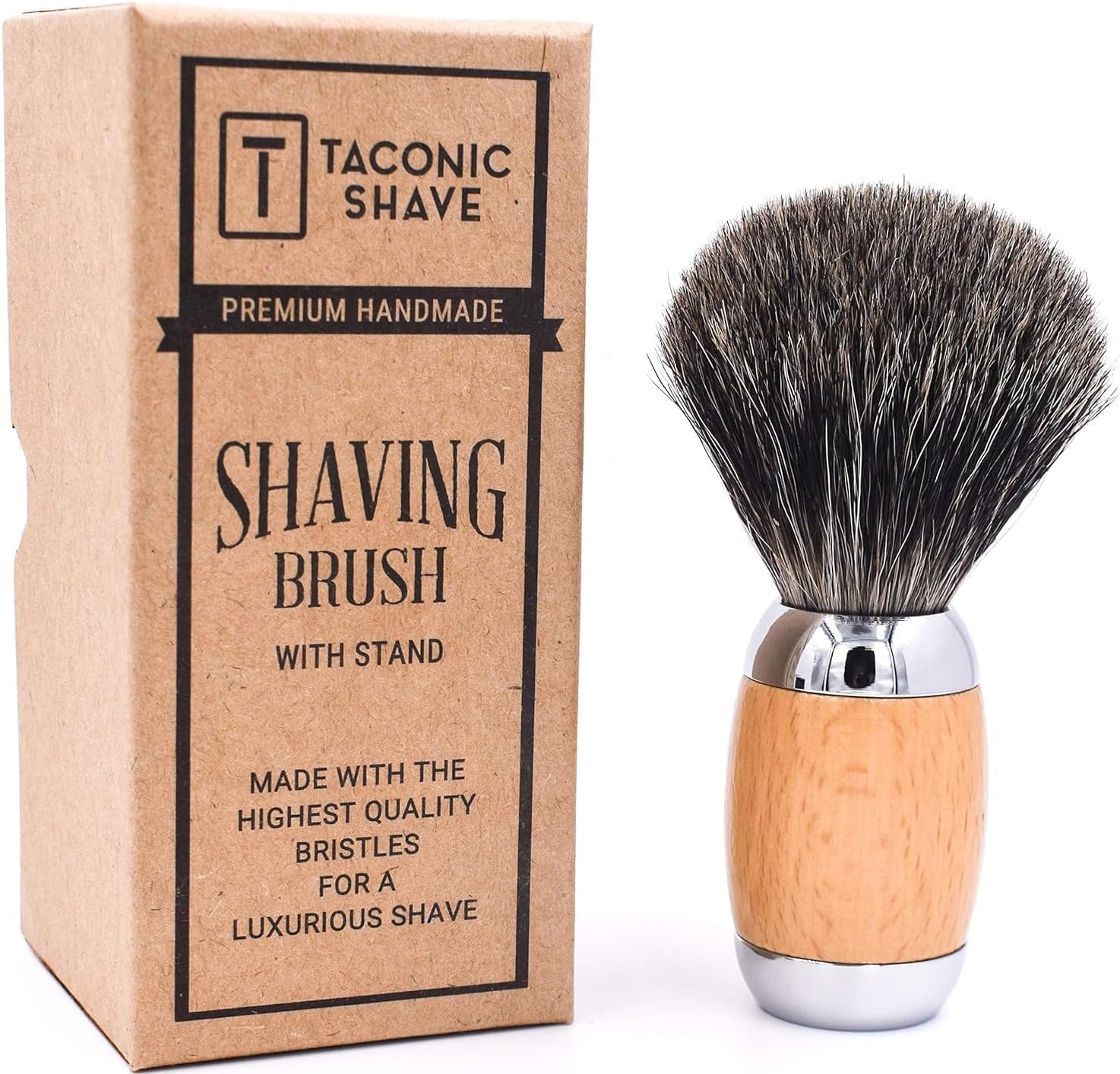 Taconic Shave 100% Mixed Badger Shaving Brush – Extra-Dense 22 Mm Knot For Rich Lather, Beechwood & Chrome Ergonomic Handle + Lucite Stand Included : Beauty & Personal Care
