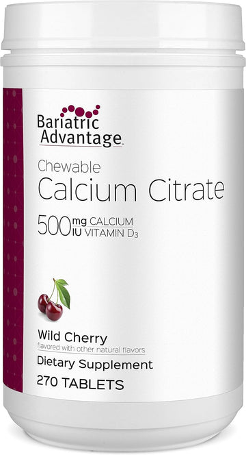 Bariatric Advantage Calcium Citrate Chewable 500Mg With Vitamin D3 For Bariatric Surgery Patients Including Gastric Bypass And Sleeve Gastrectomy, Low Sugar - Wild Cherry Flavor, 270 Count