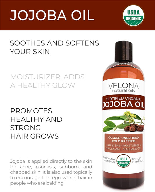 velona Jojoba Oil USDA Certified Organic - 64 oz | 100% Pure and Natural Carrier Oil| Golden, Unrefined, Cold Pressed, Hexane Free