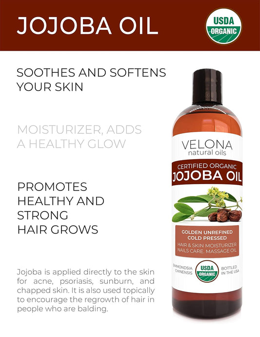 velona Jojoba Oil USDA Certified Organic - 32 oz (With Pump) | 100% Pure and Natural Carrier Oil| Golden, Unrefined, Cold Pressed, Hexane Free