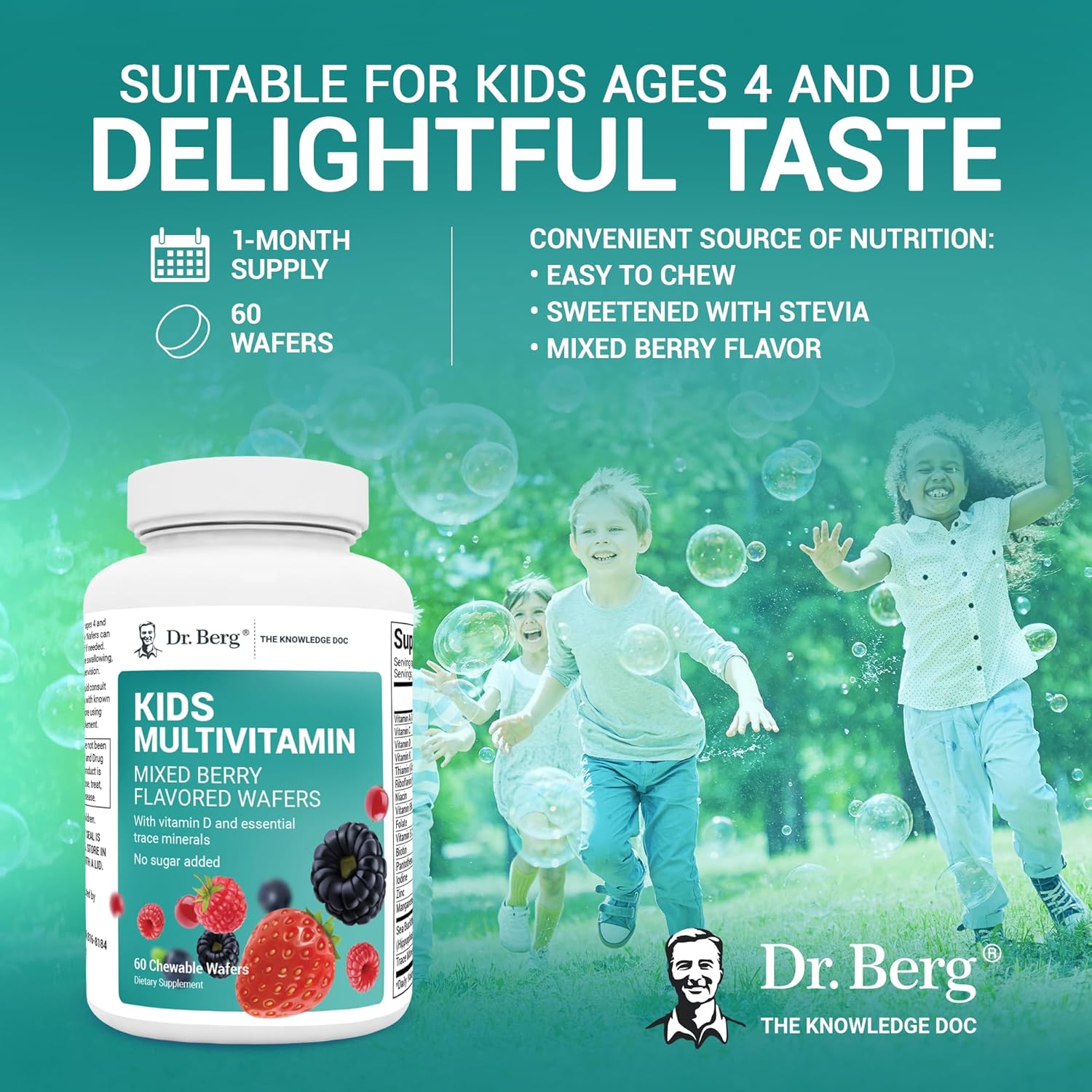 Dr. Berg Kids Chewable Multivitamins (NOT Sweetened w/Sugar) - Daily Multivitamin for Kids That Includes 20 Vital Nutrients & A Trace Mineral Complex - Mixed Berry Chewable Vitamins for Kids : Health & Household