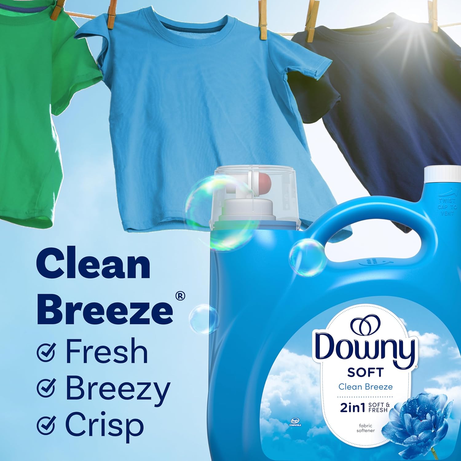 Downy Fabric Softener Liquid, Clean Breeze Scent, 140 Fl Oz, 190 Loads
