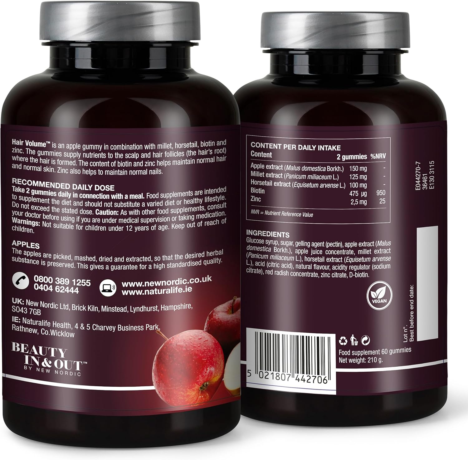 New Nordic Hair Volume Gummies - 475mcg Biotin - Vegan Hair Growth Supplement to Support Hair Skin & Nails for Men & Women - Apple Flavour - 60 Count : Amazon.co.uk: Health & Personal Care