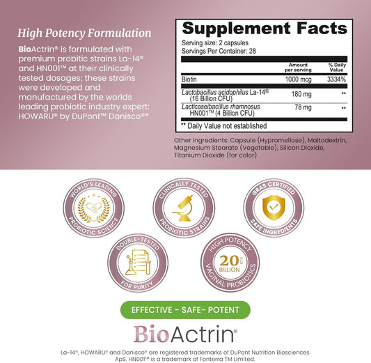 Bioactrin Vaginal Probiotics For Women - Formulated Bacterial Vaginosis Treatment, Yeast Infection And Vaginitis Relief - Bv Treatment For Women Probiotic- Ph Female Vaginitis Support - 28 Pills