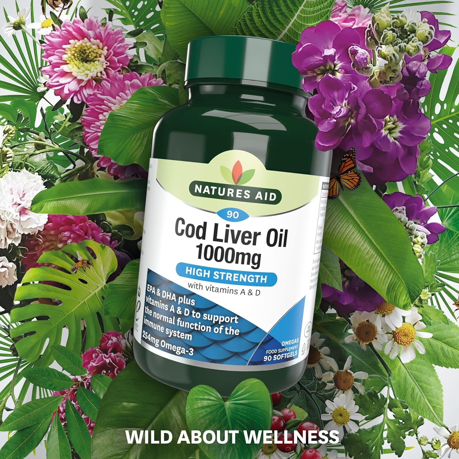Natures Aid Cod Liver Oil 1000mg Softgels – High Strength Omega-3 Fish Oil with Vitamins A & D – Supports Immune System, Heart Health, Brain, Vision, Joints – Non-GMO – 90 Capsules : Amazon.co.uk: Health & Personal Care