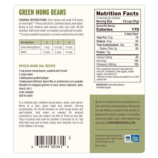 Banyan Botanicals Green Mung Beans – Whole Organic Green Mung Beans For Cooking High Protein Vegetarian Meals – Easy Digestion Meal – 1.65 Lb. – Non-Gmo Gluten Free Vegan