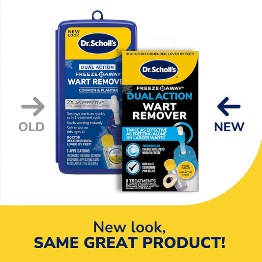 Dr Scholl'S Dual Action Freeze Away Wart Remover, 8 Ct – Twice As Effective As Freezing Alone On Larger Warts, Fast-Acting Treatment For Common And Plantar Wart Removal, Safe To Use On Kids Ages 4+