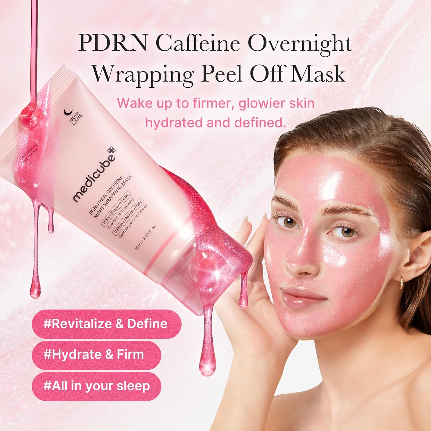 Medicube Korean Overnight Glow Mask Trio:Pdrn Caffeine & Collagen & Kojic Acid Turmeric Overnight Wrapping Peel Off Facial Mask And Jelly Brush : Beauty & Personal Care