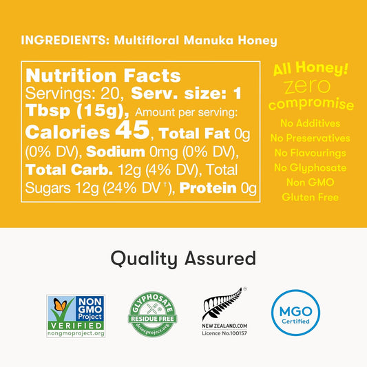 New Zealand Honey Co. Raw Manuka Honey Mgo 50+, 10.8Oz / 310G, Full Traceability, No Additives, Non-Gmo