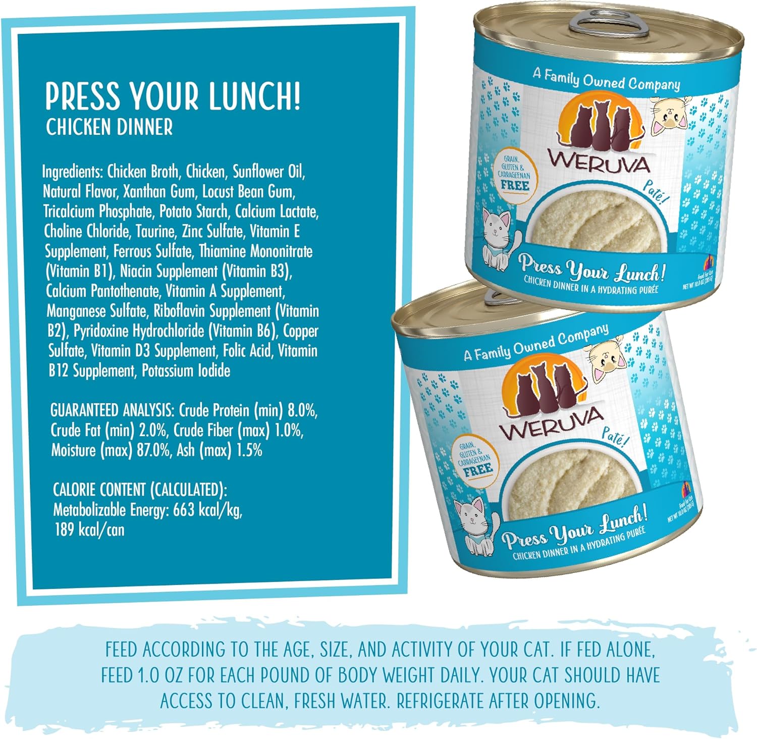 Weruva Wet Cat Food, Press Your Lunch with Chicken Pate, 10oz Can, Pack of 12 : Pet Supplies
