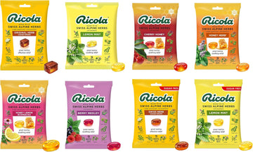 Ricola All Avors - Original, Lemon Mint, Cherry Honey, Honey Herb, Echinacea Honey Lemon, Berry Medley, Sugar Free Swiss Herb, Sugar Free Lemon Mint - Bulk Variety Pack - Pack Of 8