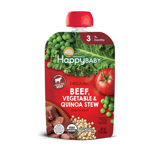 Happy Baby Organics Savory Blends Stage 3 Baby Food Puree, Grass-Fed Beef, Market Vegetables & Quinoa Stew, 3.5 Ounce (Pack Of 16)