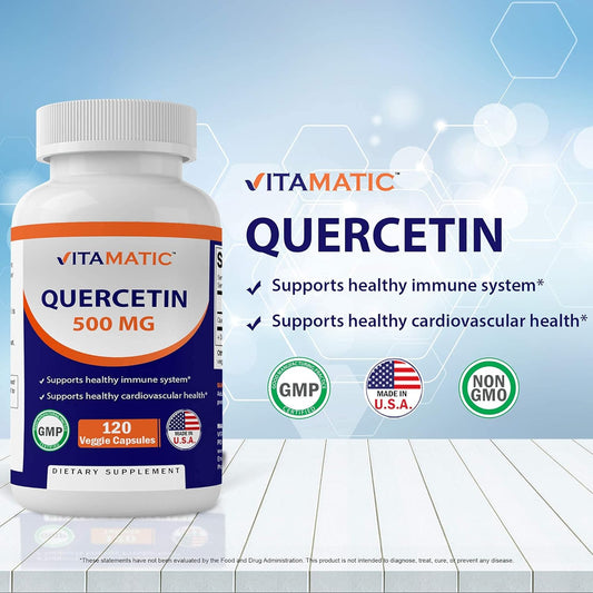 Vitamatic Quercetin 500 Mg, 120 Vegetarian Capsules (Non-Gmo, Gluten Free, Vegan) - Supports Cardiovascular Health