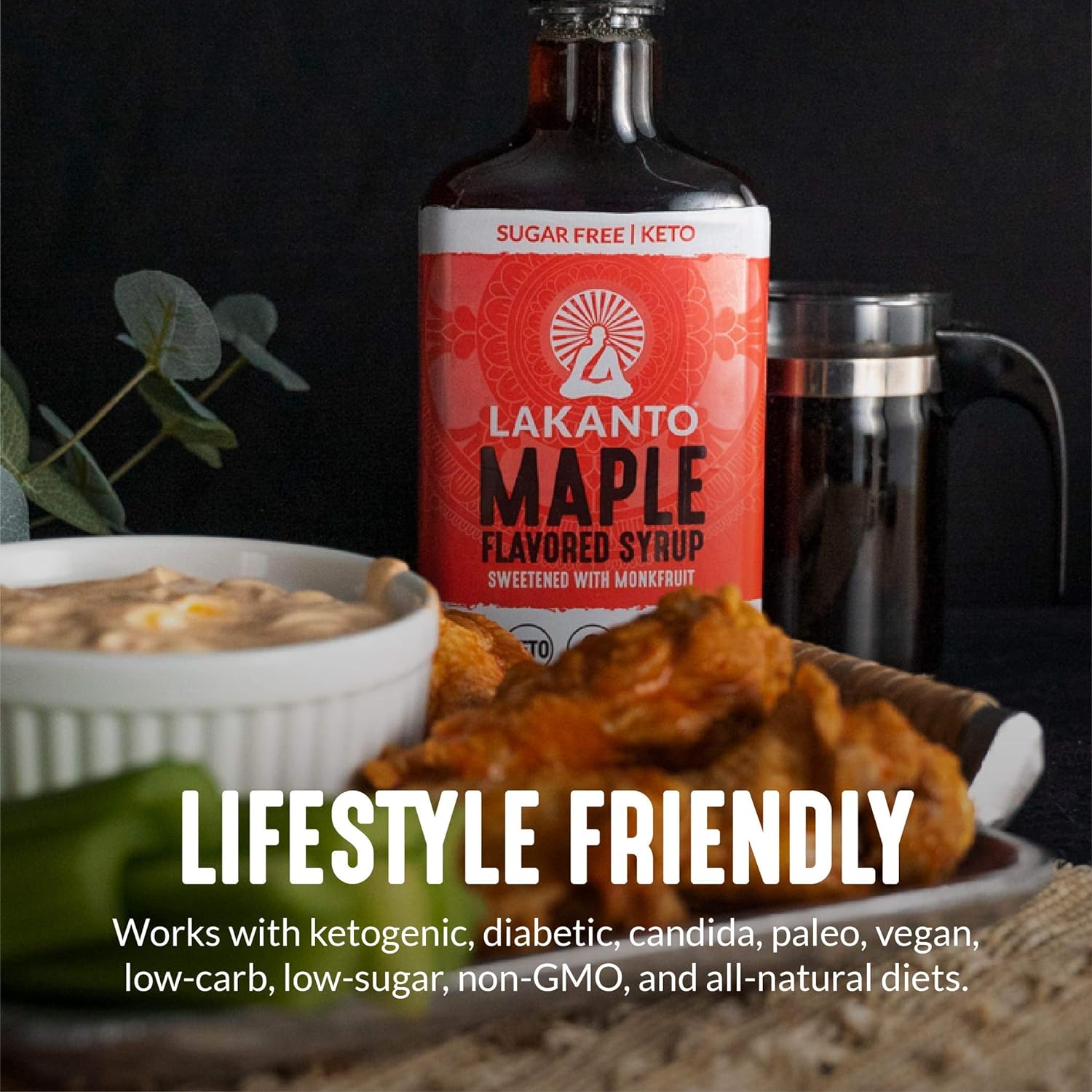 Lakanto Sugar Free Maple Syrup - Monk Fruit Sweetener, Keto Diet Friendly, Vegan, 1g Net Carbs, Pancakes, Waffles, Oatmeal, Coffee, Tea, Granola, Frosting, Marinade, Dressing (13 fl oz - Pack of 3) : Grocery & Gourmet Food