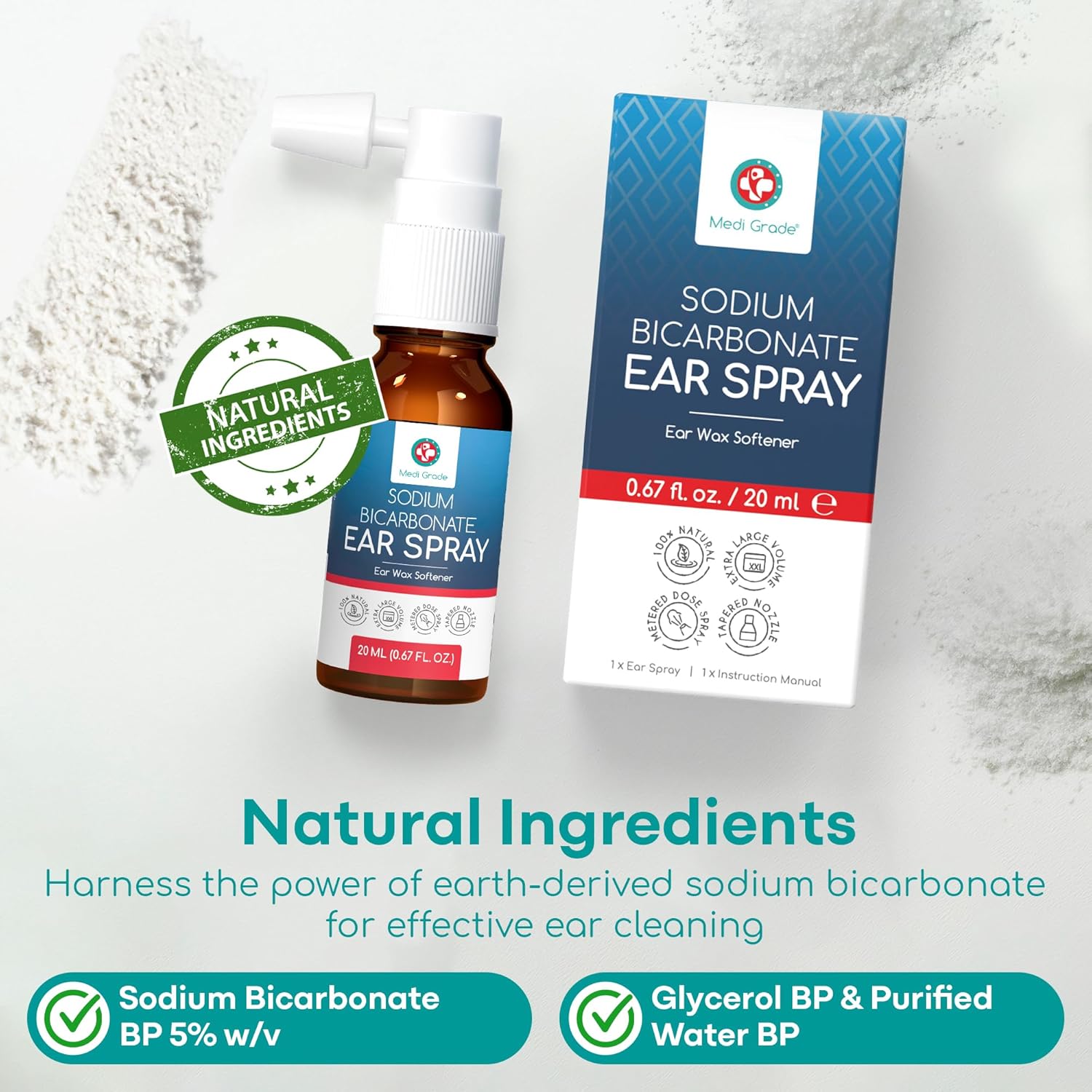 Medi Grade Ear Spray for Ear Wax Removal – Natural Sodium Bicarbonate Ear Cleaner for Blocked Ears and Wax Removal – 20ml Bottle with Over 50 Sprays for Easy Application and Gentle Soothing Care : Amazon.co.uk: Health & Personal Care