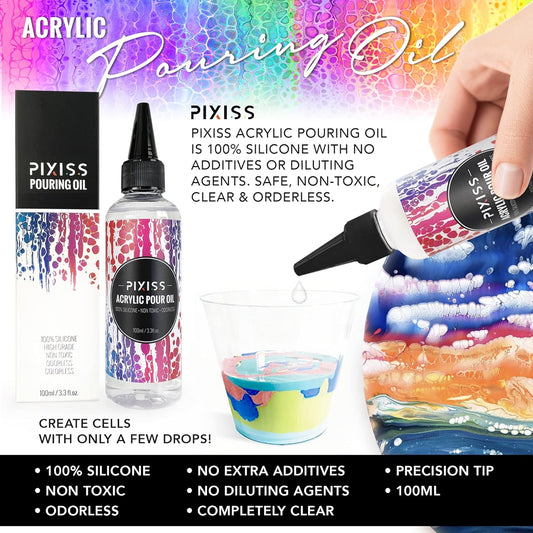 Pixiss Acrylic Pouring Oil Silicone Lubricant for Art and Creating Cells Perfect Flow Pure High Grade Cell Creator (100ml)