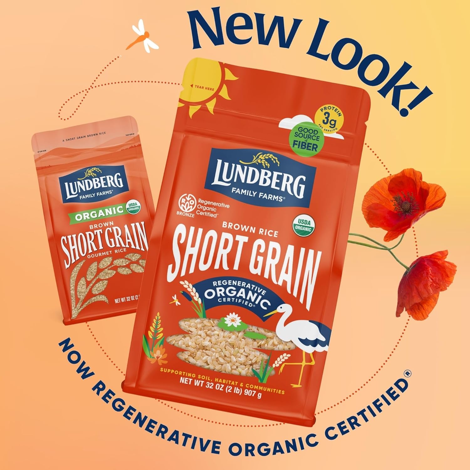 Lundberg Short Grain Brown Rice, Regenerative Organic Certified β Slightly Nutty, Sticky Rice Responsibly Grown In California, 32 Oz : Grocery & Gourmet Food