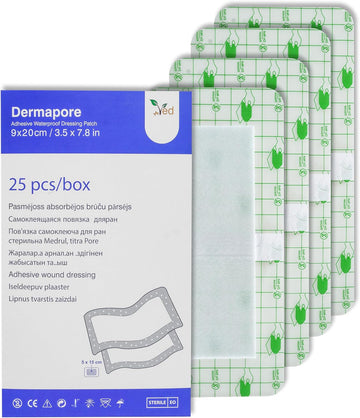 Ved Dermapore Waterproof Adhesive Wound Dressing- Suitable For Cuts And Grazes, Diabetic Leg Ulcers, Venous Leg Ulcers, Small Pressure Sores- Medium,(9X 10 Cm (Pack Of 25)