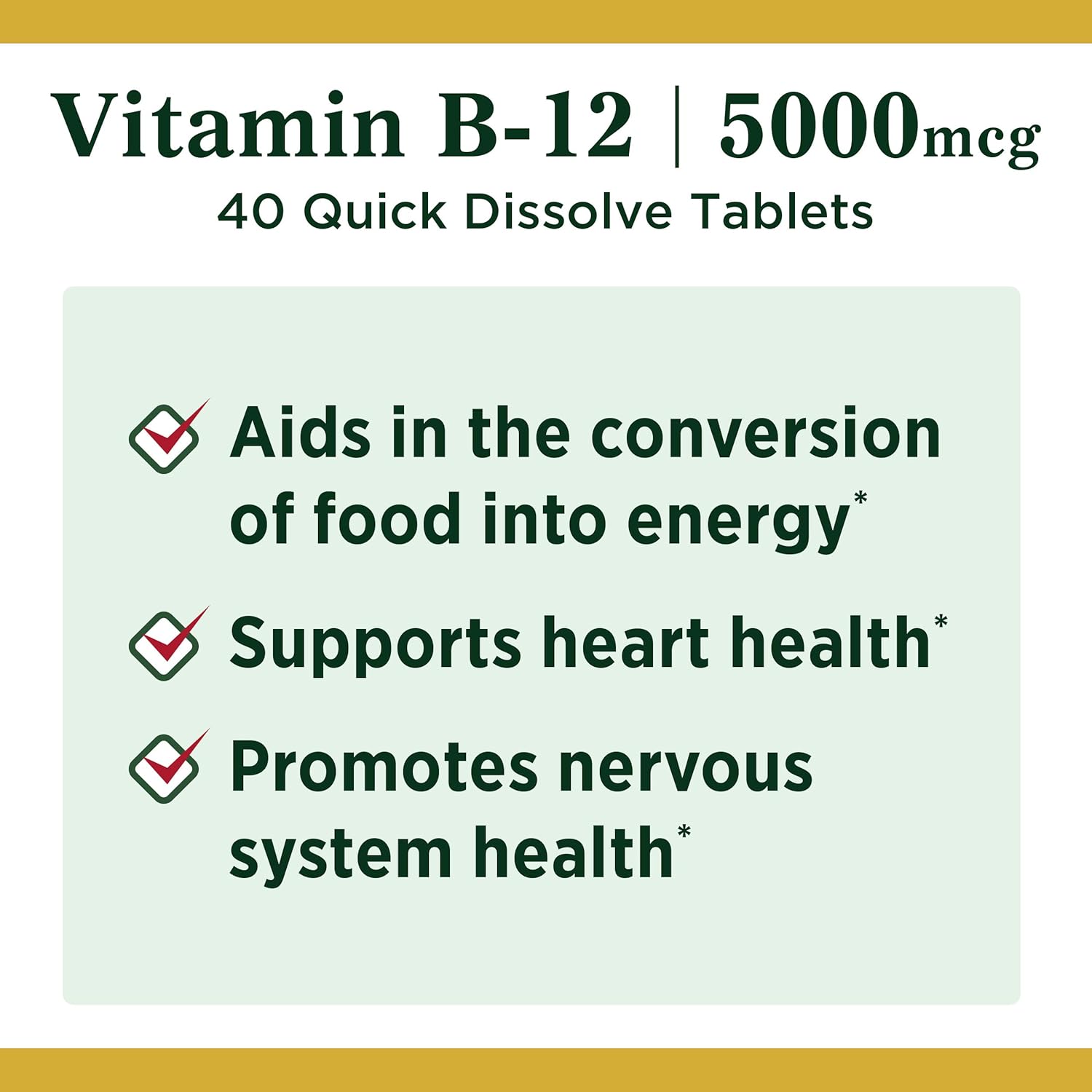 Nature's Bounty Vitamin B12, Quick Dissolve Vitamin Supplement, Supports Energy Metabolism and Nervous System Health, 5000mcg, 40 Tablets : Health & Household
