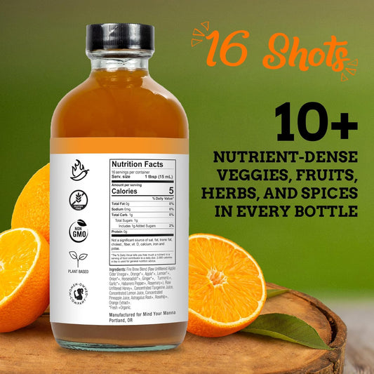 Fire Brew Immune - Citrus Apple Cider Vinegar Wellness Tonic | 16 Concentrated Shots Of Healthiest Organic Ingredients To Strengthen Immune System, And Improve Digestion – 8Oz