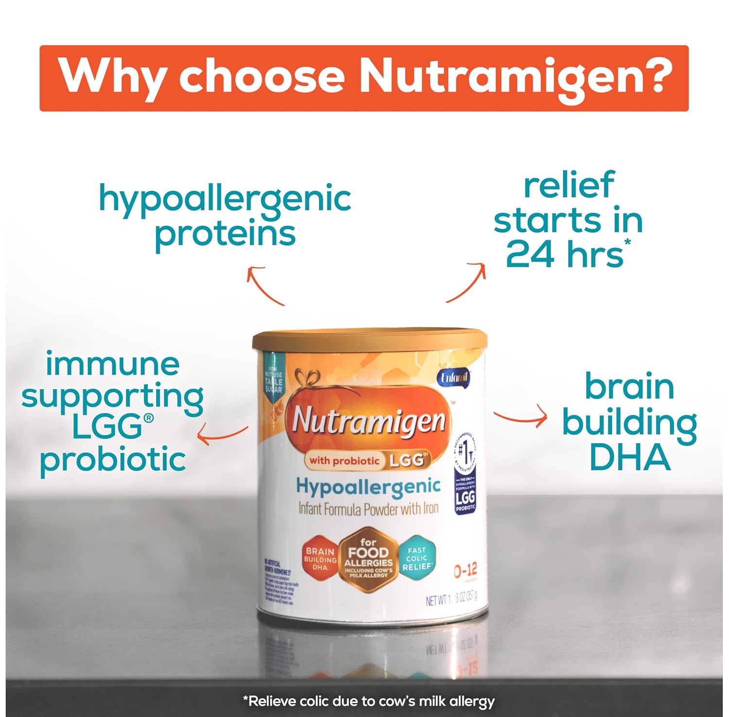 Enfamil Nutramigen Hypoallergenic Baby Formula With Iron, Lactose Free, Colic Relief From Cow'S Milk Allergy Starts In 24 Hours, Brain Building Dha, Probiotic Lgg For Immune Support, 12.6 Oz Can