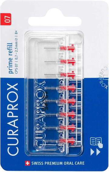 Curaprox Cps 07 Prime Refill Interdental Brushes, Red, 8 Count - 8 X 0.7Mm - 2.5Mm Internal Toothbrushes