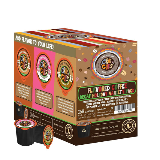 Crazy Cups Flavored Decaf Coffee Variety Pack, Hot Or Iced Coffee For Keurig K Cups Machines, Decaf Variety Pack Coffee In Recyclable Pods, 24 Count (Pack Of 1)