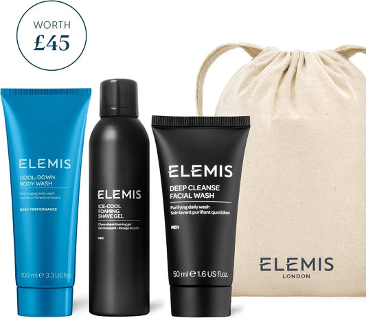 Elemis Men’S Head-To-Toe Grooming Collection, 3-Piece Daily Essentials To Elevate His Skin, Gift Set Includes: Pollutant-Targeted Deep Cleanse Facial Wash, Foaming Shave Gel And Cool-Down Body Wash