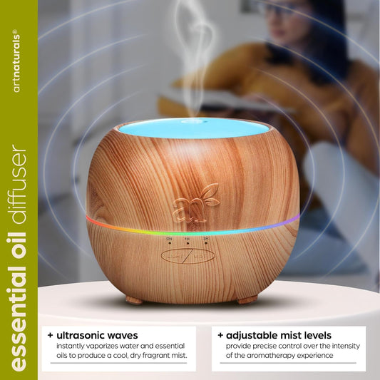 Artnaturals Aromatherapy Essential Oil Diffuser – (5.0 Fl Oz / 150Ml Tank) – Ultrasonic Aroma Humidifier - Adjustable Mist Mode, Auto Shut-Off – For Home, Office & Bedroom