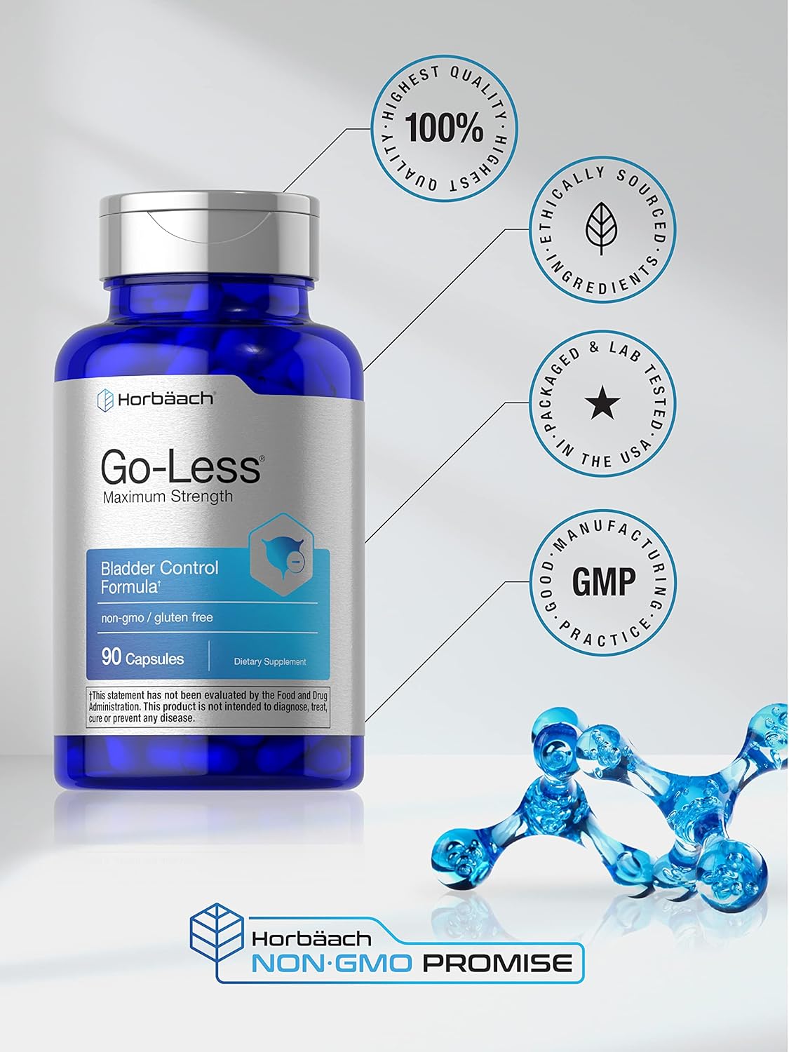 Horbäach Go Less Bladder Control Pills | 90 Capsules | Maximum Strength for Women and Men | Non-GMO & Gluten Free Formula : Health & Household