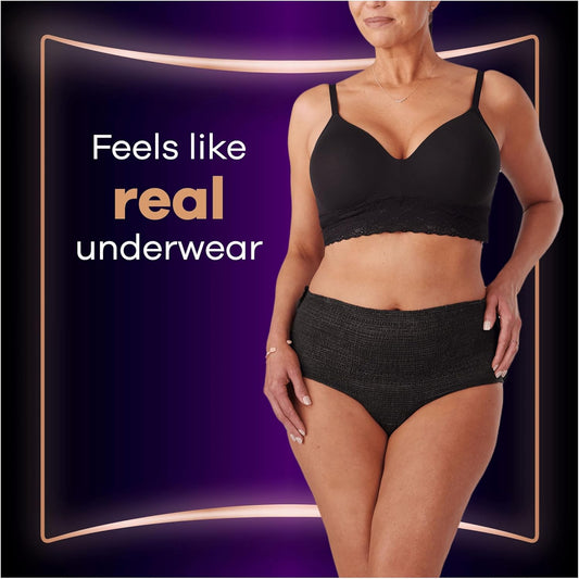 Always Discreet Boutique Incontinence Pants Women, Medium Size, Black, 18 High Absorbency Plus Pants (9 X 2 Packs), Odour Neutraliser, Softness And Protection, For Sensitive Bladder