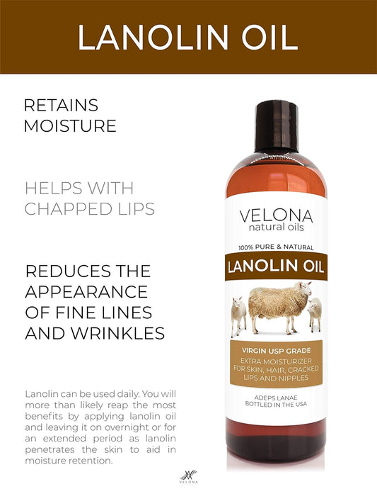 velona Lanolin Oil USP Grade 2 oz | 100% Pure and Natural Carrier Oil | Refined, Cold pressed