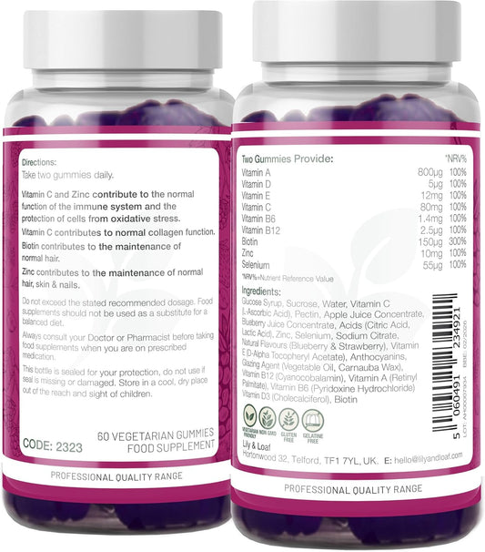 Lily & Loaf Skin, Hair & Nail Gummies – 60 Vegetarian Gummies | 30-Day Supply | With Biotin & Vitamin E For Hair Growth, Skin Radiance & Nail Strength | Beauty Supplement For Women & Men