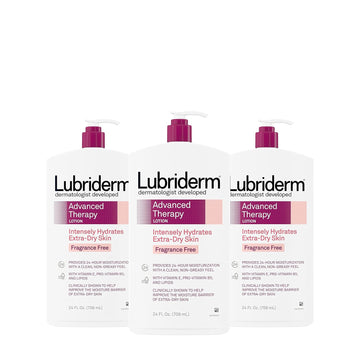 Lubriderm Advanced Therapy Fragrance-Free Moisturizing Lotion with Vitamins E and Pro-Vitamin B5, Intense Hydration for Extra Dry Skin, Non-Greasy Formula, Pack of Three, 3 x 24 fl. oz
