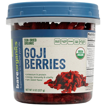 Bareorganics Sun Dried Goji Berries, Organic, Superfood, 8 Oz