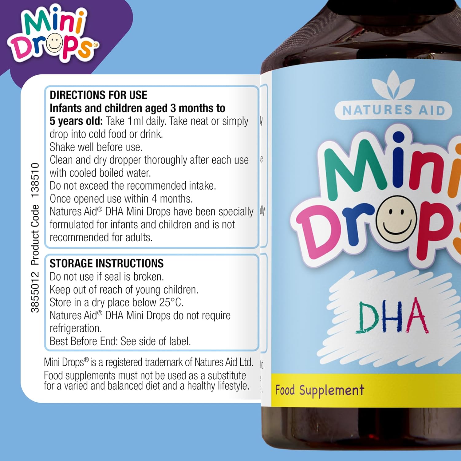 Natures Aid DHA Omega-3 Mini Drops for Babies & Kids 50ml – Supports Brain & Vision Health – Sugar Free, Vegan, Gluten-Free, Non-GMO – Growth Support for Children Age 0-5 Years Old Dropper Included : Amazon.co.uk: Health & Personal Care
