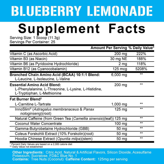 5% Nutrition Rich Piana Alldayyou Shred Bcaa Powder | Amino Acid Supplement For Weight Loss | Elite Fat Burning Pre Workout For Energy, Hydration, Endurance & Recovery (Blueberry Lemonade)