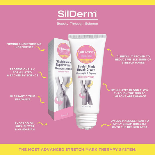 Silderm Stretch Mark Cream - 100Ml - Firming Stretch Mark Lotion For Body & Tummy - Stretch Mark Butter Balm For Men & Women - Butter Moisturiser - Natural Stretching Treatment
