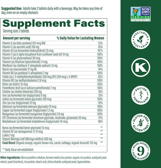 Megafood Baby & Me 2 Postnatal Vitamins For Women Breastfeeding With Folate (Folic Acid Natural Form), Choline, Iodine, Vitamin D, Moringa Leaf And More - 60 Tabs (30 Servings)