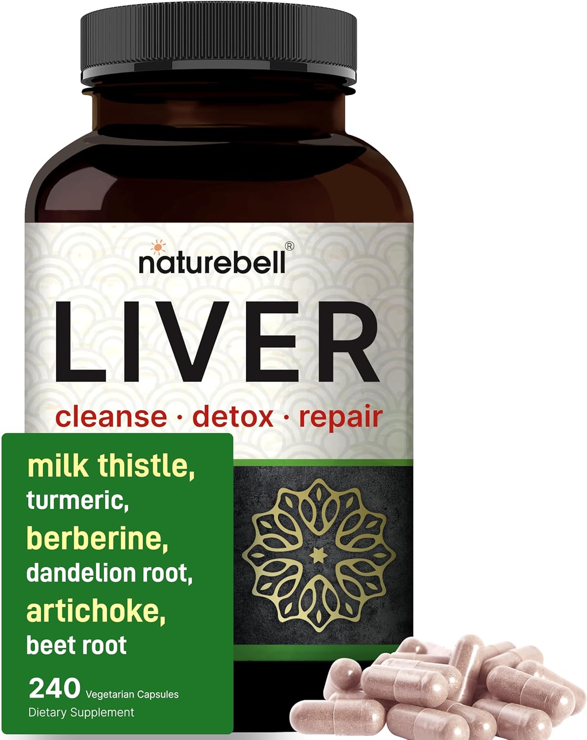 Naturebell Magnesium Glycinate Capsules 500Mg & Liver Cleanse Detox Supplement Bundle Pack | Chelated & Purified Mineral | 15-In-1 Complex With Milk Thistle 500Mg
