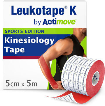 Leukotape K By Actimove Sports Edition Kinesiology Tape For Muscle Support And Pain Relief, 5Cm X 5M, Red, 1 Roll