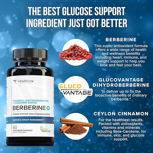 Vitauthority Extra Strength Berberine With Ceylon Cinnamon High Absorption Dihydroberberine Berberine Supplement For Balance And Support - Vegan Powerful Ampk Metabolic Activator - 30 Servings