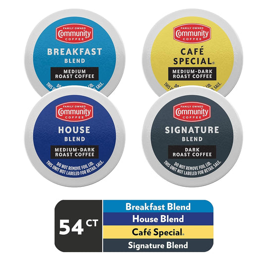 Community Coffee Variety Pack 54 Count Coffee Pods, Medium Dark Roast, Compatible With Keurig 2.0 K-Cup Brewers