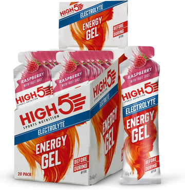 High5 Energy Gels With Electrolytes - Quick Release Sports Gels For Peak Performance - Natural Fruit Juice & Caffeine-Free - Energy Boost For Running, Cycling, Endurance (Raspberry, 20 X 60G)