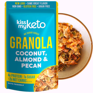 Kiss My Keto Granola Cereal β Salted Caramel Keto Granola Low Carb Cereal (2G-Net) Low Sugar Granola β Grain Free Granola Keto Cereal, Gluten Free Granola Protein Granola, Keto Nut Granola For Yogurt 4Pk