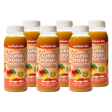 Nurture Life Superfood Smoothies, Healthy Toddler Snacks To-Go W/Hidden Fruits & Veggies, Fruit Smoothies For Kids, Drink For Children, Organic Ingredients, No Sugar Added, 6 Bottles, Mango-Go Flavor
